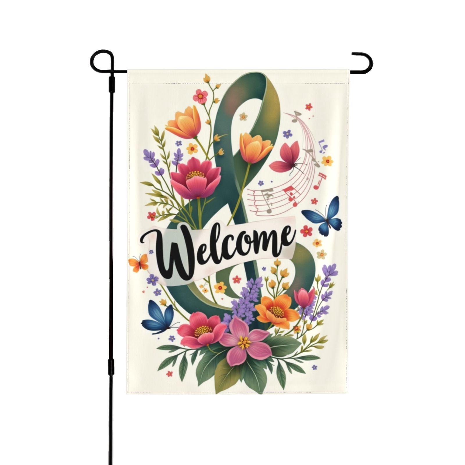 Welcome Spring Garden Flag 12x18 Inch, Double Sided Floral Music Treble ...