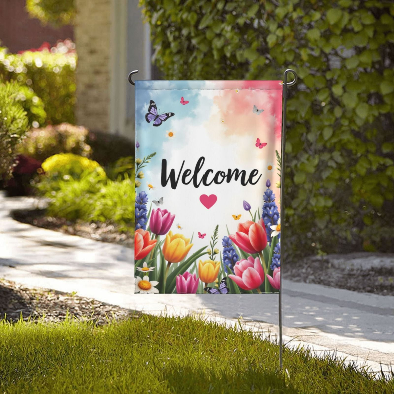 Welcome Spring Garden Flag 12x18 Inch DoubleSided Floral Butterfly ...