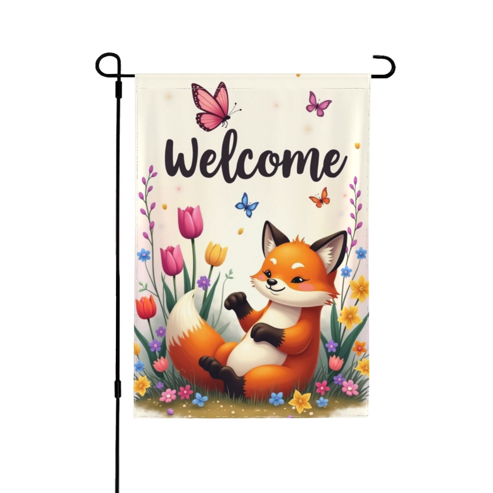 Welcome Spring Garden Flag Adorable Fox In Flowers， DoubleSided 12x18 ...