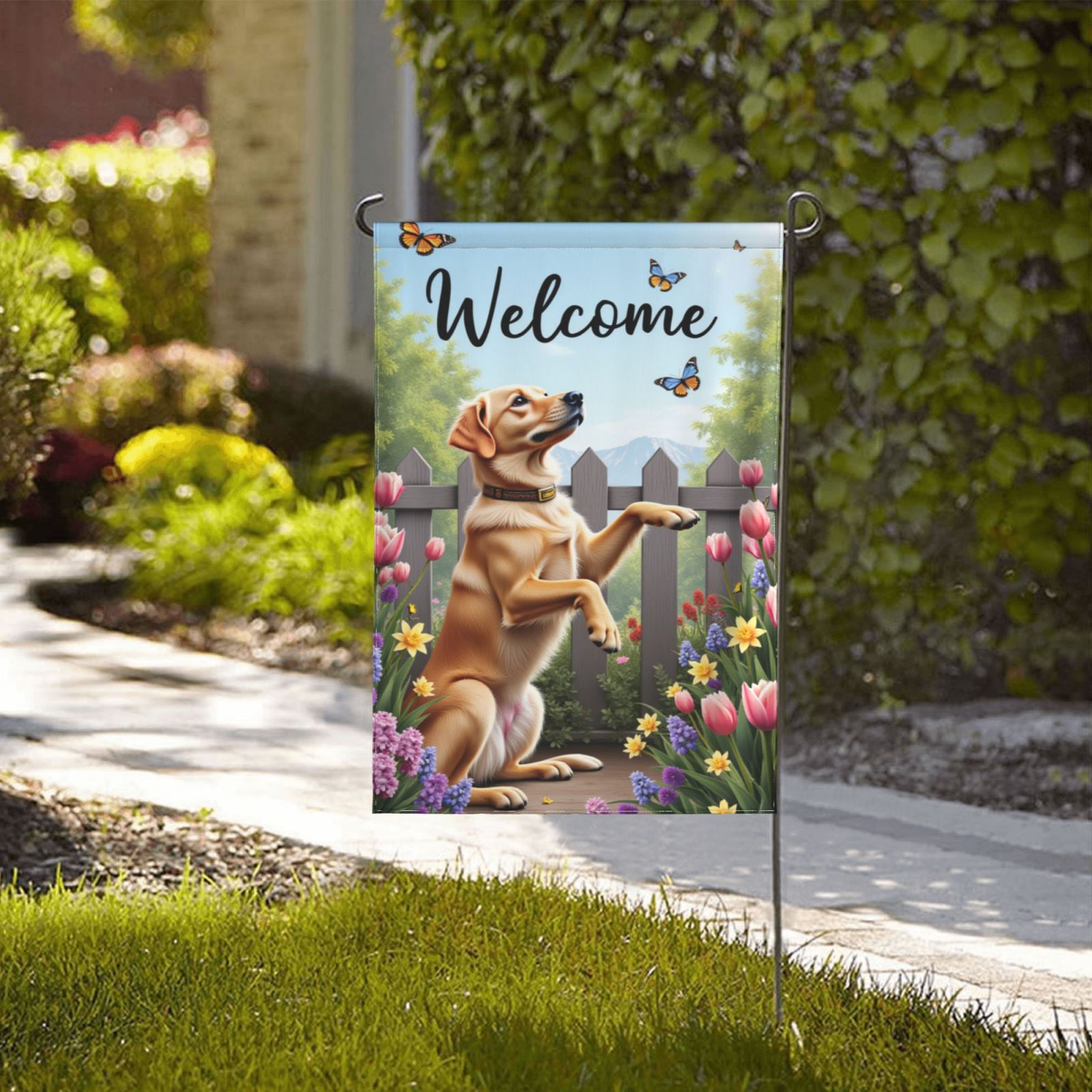 Bandiera Da Giardino Breeze Decor Con Golden Retriever – Rossa E Colorata – 28x40 Pollici
