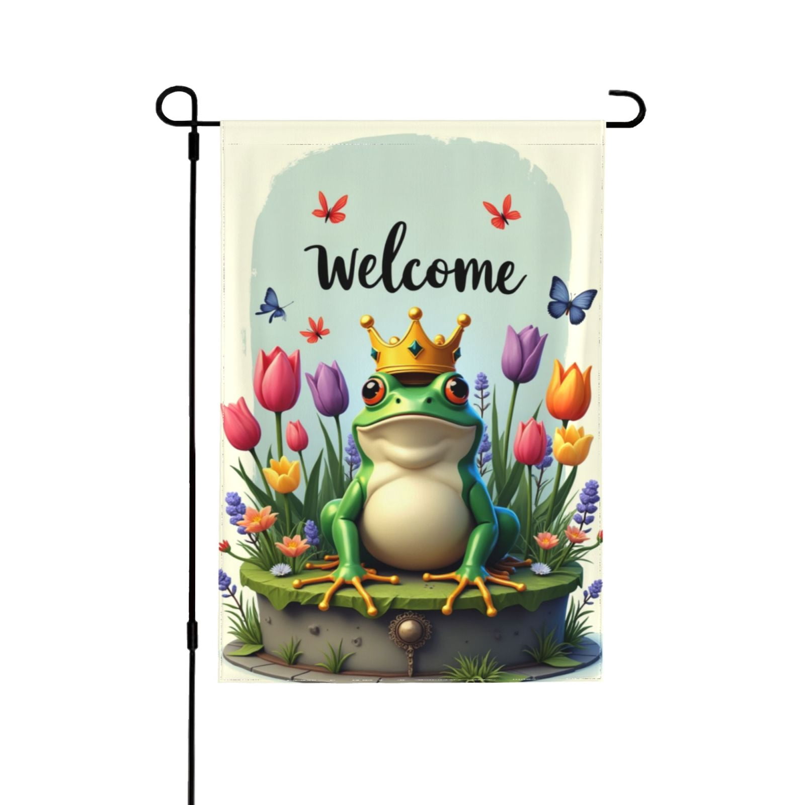 Welcome Spring Garden Flag King Frog Flowers Double Sided 12x18 Inch ...