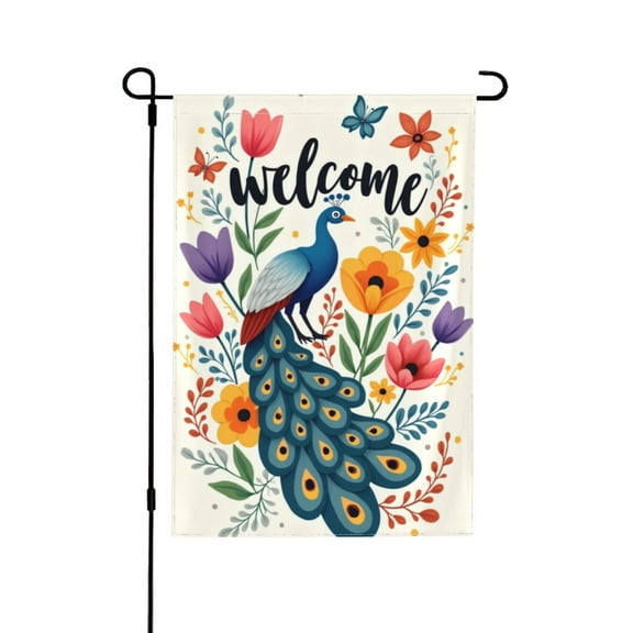 Welcome Spring Garden Flag Peacock Flowers Double Sided 12x18 Inch Outdoor Yard Decor Floral Butterfly House Flag Seasonal Farmhouse Patio Banner