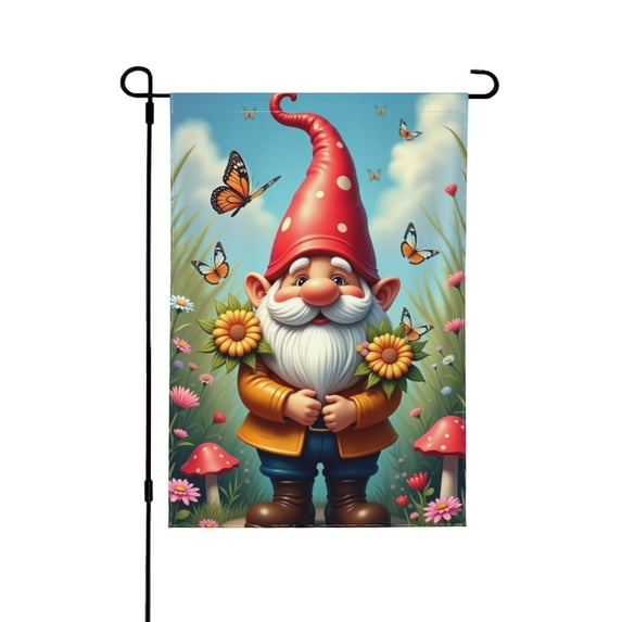 Welcome Spring Garden Gnome Flag 12x18 Inch Double Sided Cute Flower Butterfly Gnome Yard Flag Seasonal Outdoor Decor For Garden Lawn Patio