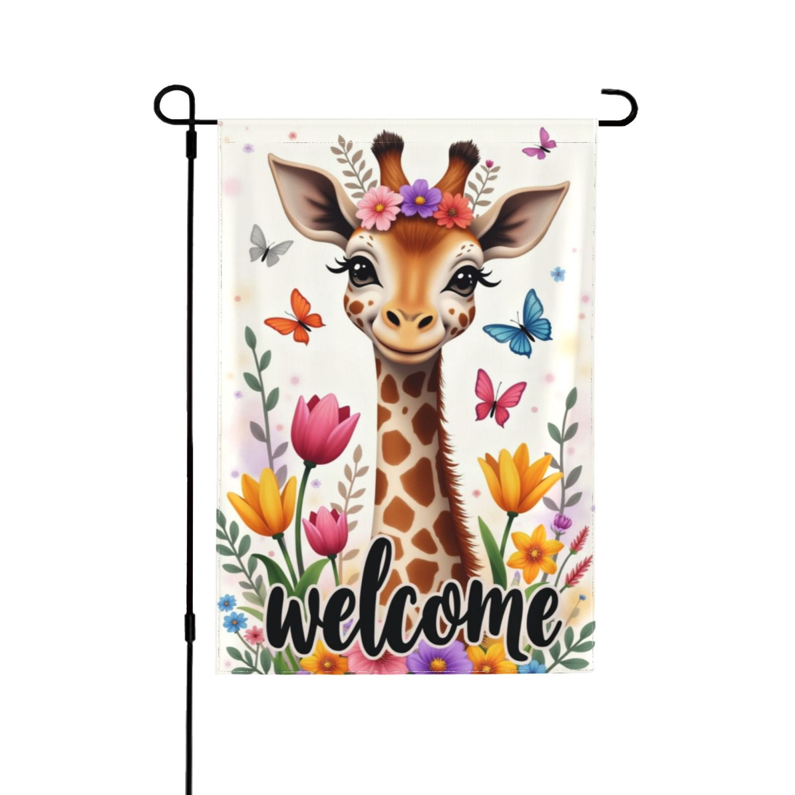 Spring Giraffe Welcome Spring Giraffe Garden Flag 12x18 Inch, Double Sided Floral ...