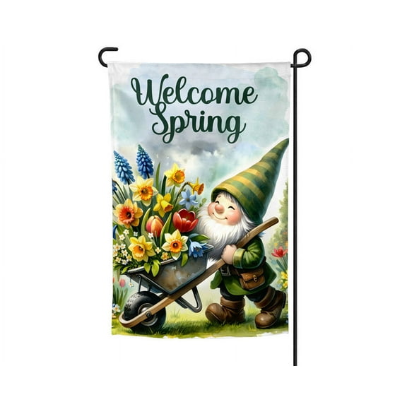 Welcome Spring Gnome Garden Flag