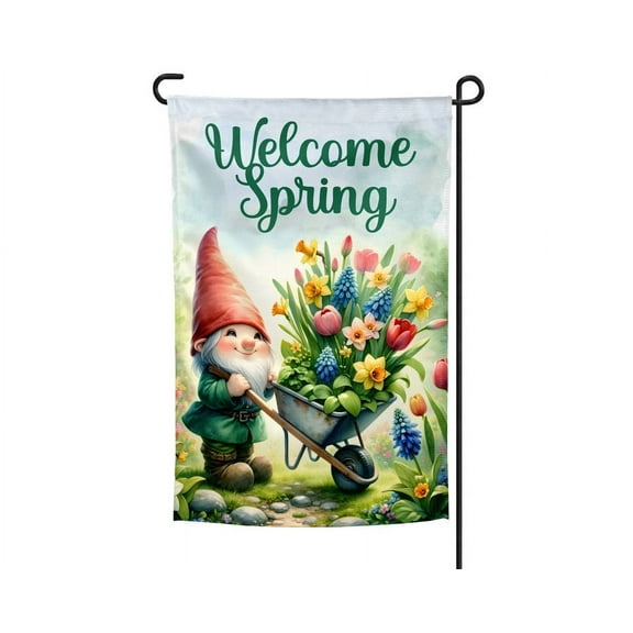 Welcome Spring Gnome Garden Flag