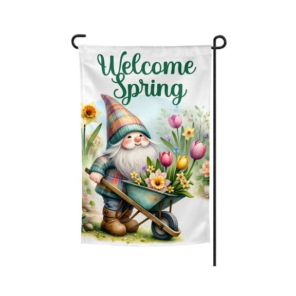 Welcome Spring Gnome Garden Flag