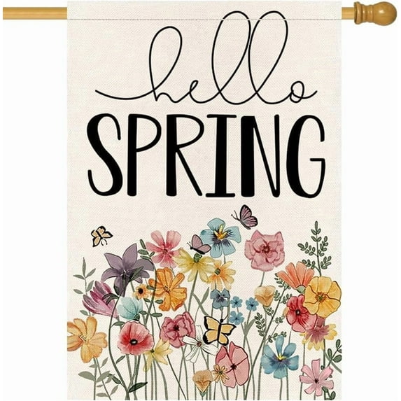 Welcome Spring House Flag 28x40 Inch Double Sided for Outside Farmhouse Large Seasonal Garden Flags Outdoor Butterfly Colorful Flower Decoration 2-c.28