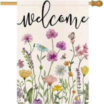 Welcome Spring House Flag 28x40 Inch Double Sided for Outside Farmhouse Large Seasonal Garden Flags Outdoor Butterfly Colorful Flower Decoration 2-c.28