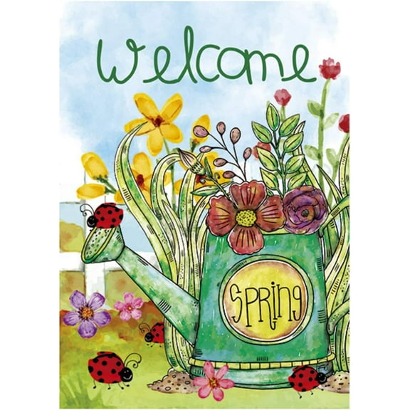 Welcome Spring Kettle Floral Double Sided Spring Blooms House Flag 28 x 40 Inch