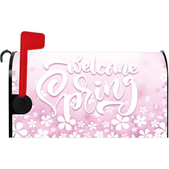 Welcome Spring Mailbox Cover Magnetic Pink Cherry Blossom Pattern Mailwraps Pink Petals Welcome Home Magnetic Mailbox Cover Standard Size 18x21 Inch Waterproof Letter Post Box Cover Decor