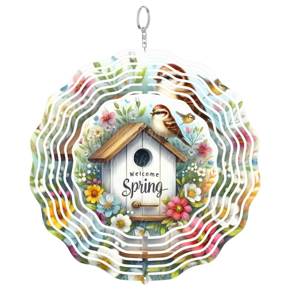Welcome Spring Robin Bird 3D Wind Spinner Stainless Steel Kinetic Art Nature Garden Decor