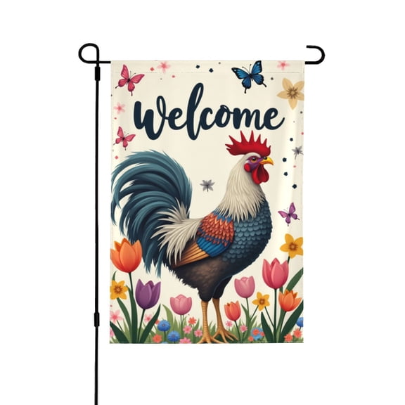 Welcome Spring Rooster Garden Flag 12x18 Inch, DoubleSided Rooster & Flowers Yard Flag, Farmhouse Outdoor Decor, Spring Summer Seasonal Decoration