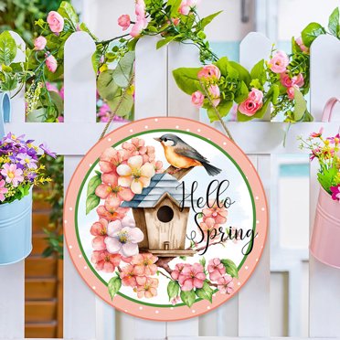 12in Welcome Sign Hello Front Door Round Wood Sign Hanging Welcome Sign ...