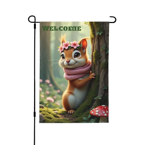 Welcome Spring Squirrel Garden Flag 12x18 Inch Double Sided Cute Animal Yard Flag Outdoor Decor Seasonal Farmhouse Banner