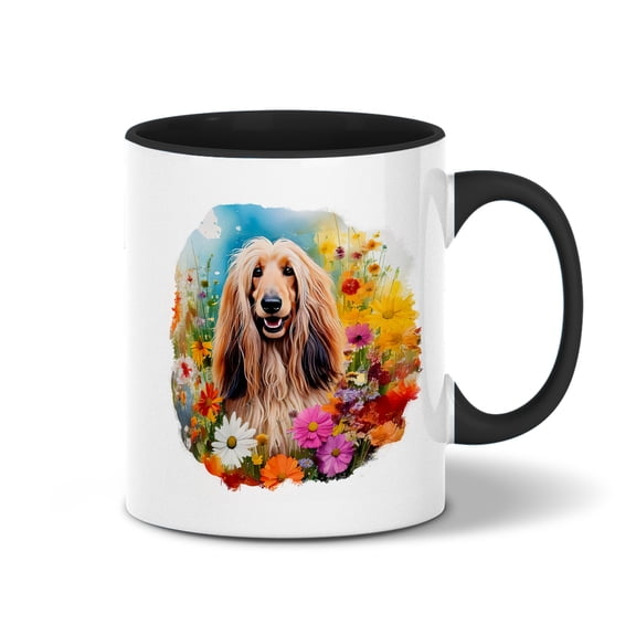 Welcome Spring Summer Afghan Hound Portrait Flower Blue Sky 11oz Accent Two-tone Mug Dog Lover Coffee Tea Cup - 12001