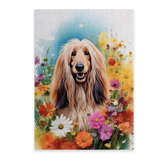 Welcome Spring Summer Afghan Hound Portrait Flower Blue Sky Vertical Matte Canvas Poster Dog Lover Wall Art Home Decor - 12001