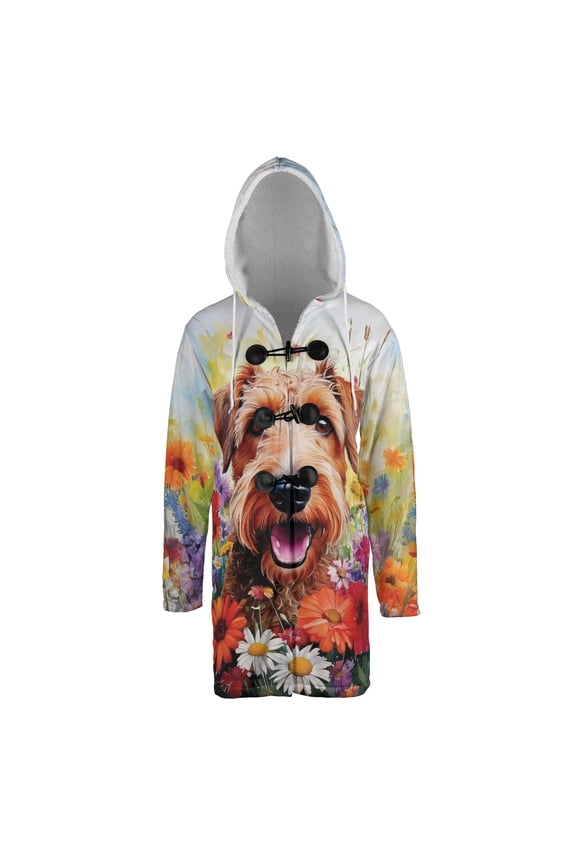 Welcome Spring Summer Airedale Terrier Portrait Flower Blue Sky All Over Print 3D Hooded Duffle Toggle Coat Dale Waterside Dog Lover - 12001
