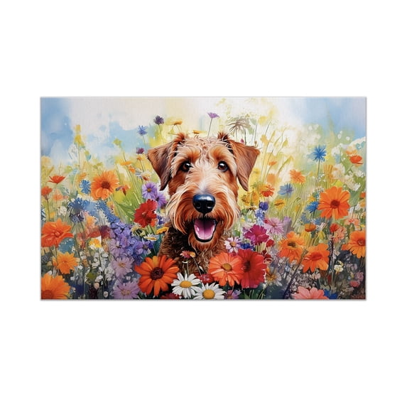 Welcome Spring Summer Airedale Terrier Portrait Flower Blue Sky Doormat Dale Waterside Dog Lover Indoor Outdoor Welcome Mat - 12001