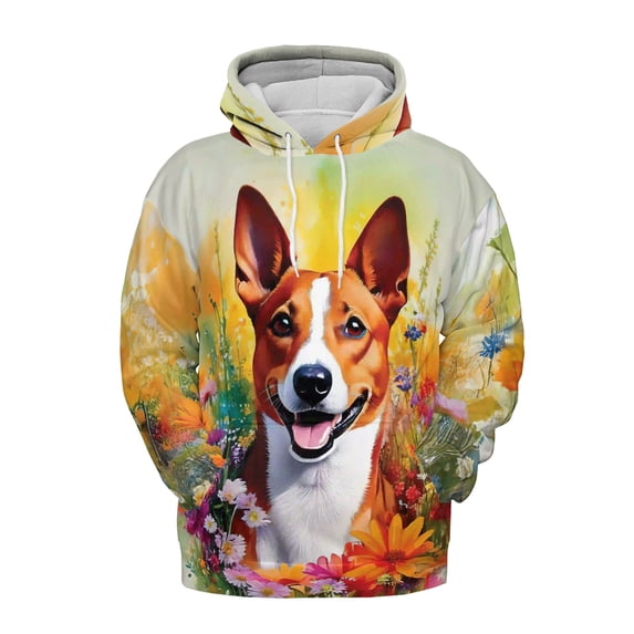 Welcome Spring Summer Basenji Portrait Flower Blue Sky All Over Print 3D Hoodie Unisex Merch Hoodies African Barkless Dog Lover - 12001