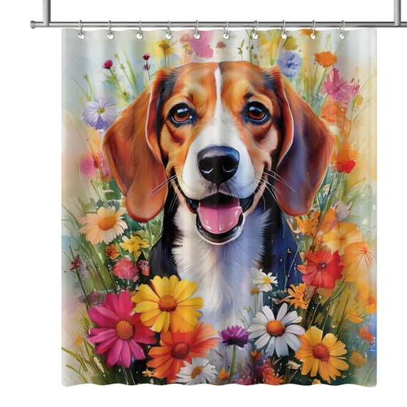 Welcome Spring Summer Beagle Portrait Flower Blue Sky Shower Curtain Beagles Dog Lover Gifts Idea Waterproof Bathroom Bathtub Curtain - 12001