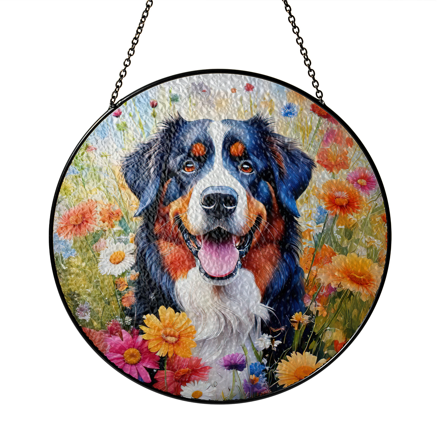 Spring Summer Bernese Mountain Dog Portrait Flower Blue Sky
