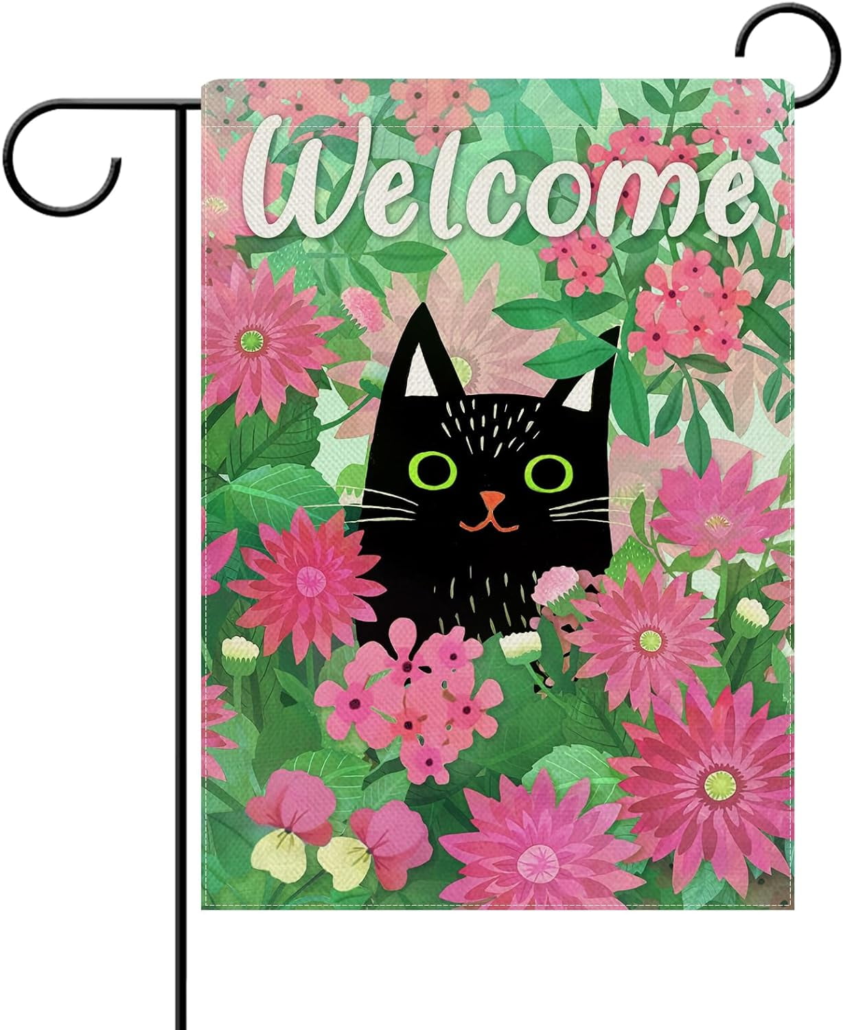 Welcome Spring Summer Black Cat Decorative Garden Flag, Kitty Daisy ...
