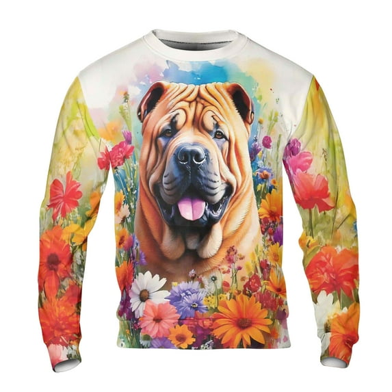 Welcome Spring Summer Chinese Shar-Pei Portrait Flower Blue Sky All Over Print 3D Sweatshirt Unisex Merch Dog Lover - 12001
