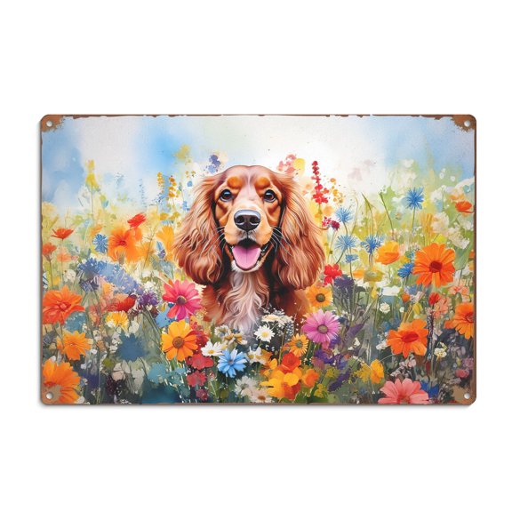 Welcome Spring Summer Cocker Spaniel Portrait Flower Blue Sky Horizontal Metal Aluminum Sign Cockers Dog Lover Gifts Wall Art Home Decor - 12001