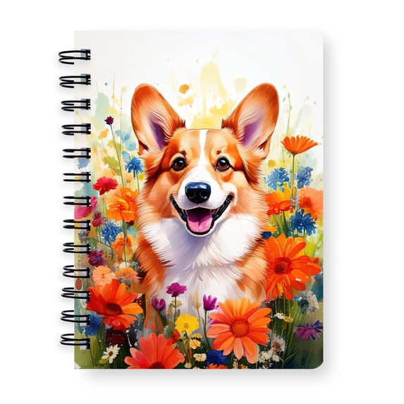 Welcome Spring Summer Corgi Portrait Flower Blue Sky Spiral Bound Journal Welsh Corgi Dog Lover Gifts Idea 5x7in Spiral Notebook - 12001