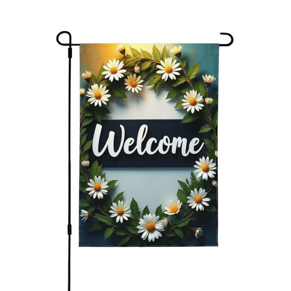 Welcome Spring Summer Daisy Garden Flag 12x18 Inch Double Sided Floral Wreath Outdoor Decor Yard Banner For House Patio Lawn