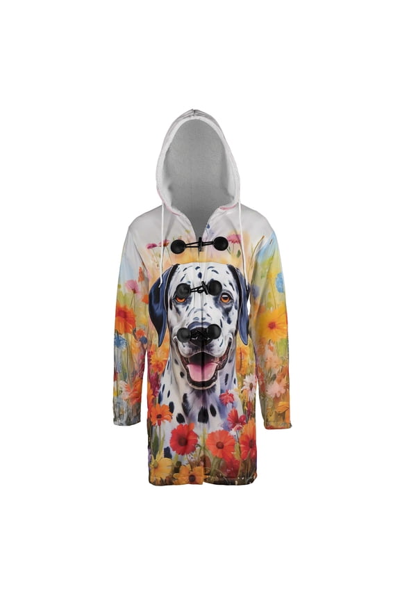 Welcome Spring Summer Dalmatian Portrait Flower Blue Sky All Over Print 3D Hooded Duffle Toggle Coat Dog Lover - 12001
