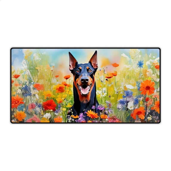 Welcome Spring Summer Doberman Pinscher Portrait Flower Blue Sky Desk Mat Full Keyboard Mouse Pad Doberman Dog Lover Gifts Large Mousepad - 12001