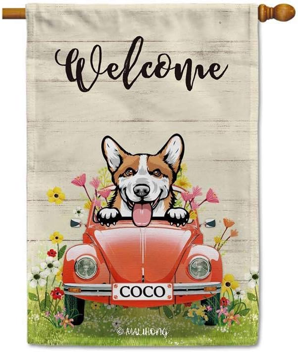 Welcome Spring Summer Dog House Flag Funny Dog Pembroke Welsh Corgi In 