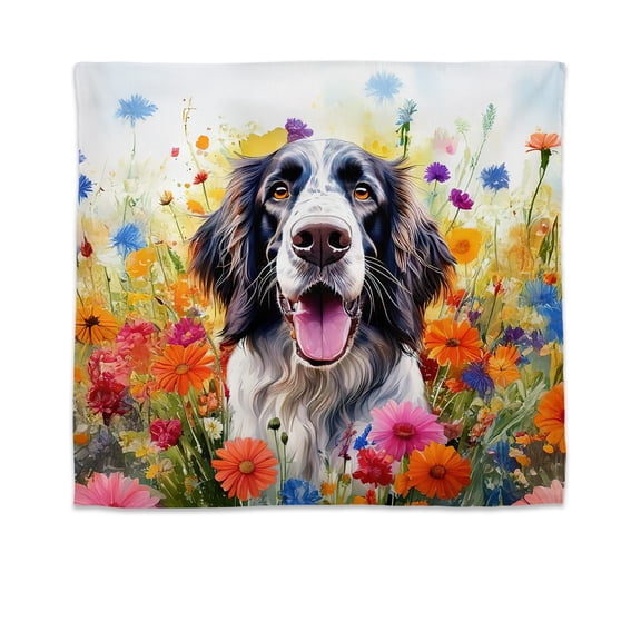 Welcome Spring Summer English Setter Portrait Flower Blue Sky Tapestry Dog Lover Wall Hanging Backdrop Home Decor - 12001