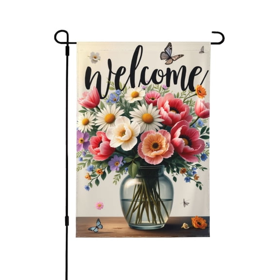 Welcome Spring Summer Floral Garden Flag 12x18 Inch Double Sided Outdoor Yard Decor，Beautiful Flower Bouquet Design House Flag For Patio Lawn