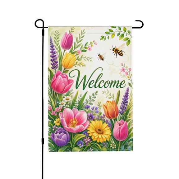 Welcome Spring Summer Flower Garden Flag For Outdoor Yard Farmhouse Decor 12x18 in