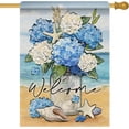 thumbnail image 1 of Welcome Spring Summer Flower Large Decorative House Flag, Hydrangea Floral Mason Jar Beach Coastal Yard Garden Outside Decor, Nautical Conch Starfish Outdoor Home Decoration Double Sided 28x40, 1 of 1