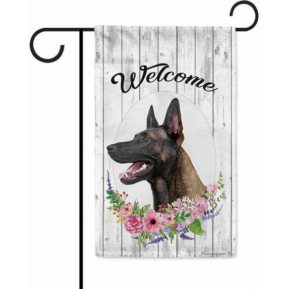 Welcome Spring Summer Flowers Belgian Malinois Decorative Garden Flag Dog Floral Seasonal Home Decor Banner for Outside 12.5X18 Inch Double Sided