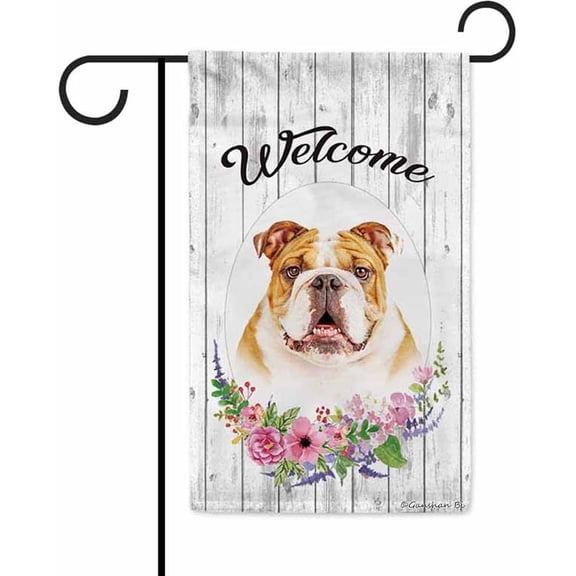 Welcome Spring Summer Flowers Bull Decorative Garden Flag Dog Floral Seasonal Home Decor Banner for Outside 12.5X18 Inch Double Sided