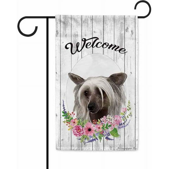 Welcome Spring Summer Flowers Chinese Crested Decorative Garden Flag Dog Floral Seasonal Home Decor Banner for Outside 12.5X18 Inch Double Sided Style 2