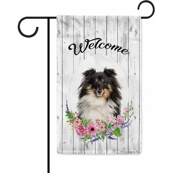 Welcome Spring Summer Flowers Cute Shetland Sheepdog Decor Garden Flag Lovely Floral Seasonal Home Decor Banner for Outside Double Side 12.5X18 Inch