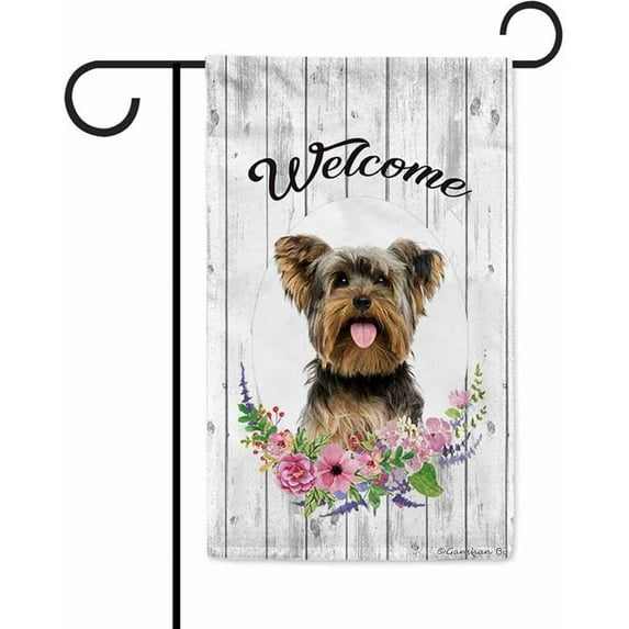 Welcome Spring Summer Flowers Cute Yorkshire Terrier Yorkie Decor Garden Flag Lovely Floral Seasonal Home Decor Banner for Outside Double Side 12.5X18 Inch