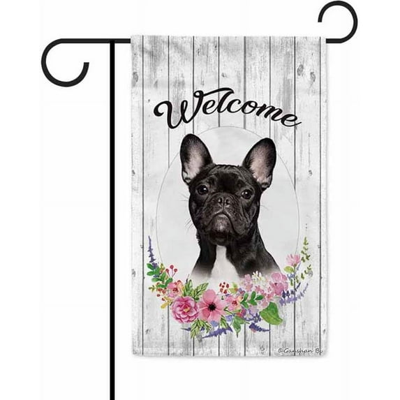 Welcome Spring Summer Flowers Frenchie Decorative Garden Flag Dog Floral Seasonal Home Decor Banner for Outside 12.5X18 Inch Double Sided Style 3