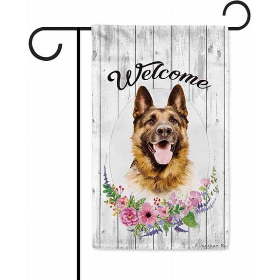 Welcome Spring Summer Flowers German Shepherd Decorative Garden Flag Dog Floral Seasonal Home Decor Banner for Outside 12.5X18 Inch Double Sided Style 2