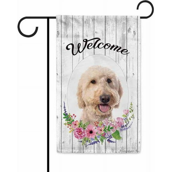 Welcome Spring Summer Flowers Goldendoodle Decorative Garden Flag Dog Floral Seasonal Home Decor Banner for Outside 12.5X18 Inch Double Sided