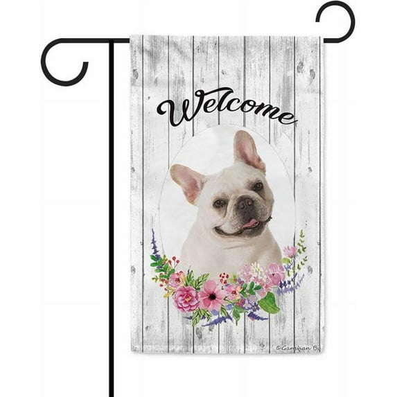 Welcome Spring Summer Flowers Lovely French Bulldog Decor Garden Flag Lovely Floral Seasonal Home Decor Banner for Outdoor Double Side 12.5X18 Inch