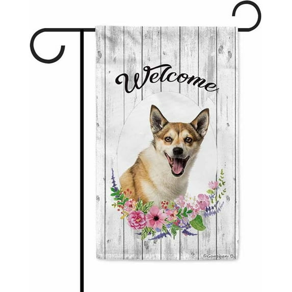 Welcome Spring Summer Flowers Norwegian Lundehund Decor Garden Flag Lovely Floral Seasonal Home Decor Banner for Outside Double Side 12.5X18 Inch