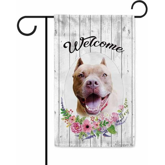 Welcome Spring Summer Flowers Pitbull Decorative Garden Flag Dog Floral Seasonal Home Decor Banner for Outside 12.5X18 Inch Double Sided Style 4
