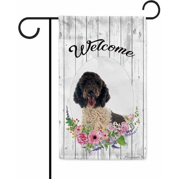 Welcome Spring Summer Flowers Portuguese Water Decorative Garden Flag Dog Floral Seasonal Home Decor Banner for Outside 12.5X18 Inch Double Sided Style 2